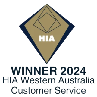 Diamond-shaped badge featuring the HIA logo and the text 'WINNER 2024 HIA Western Australia Customer Service'